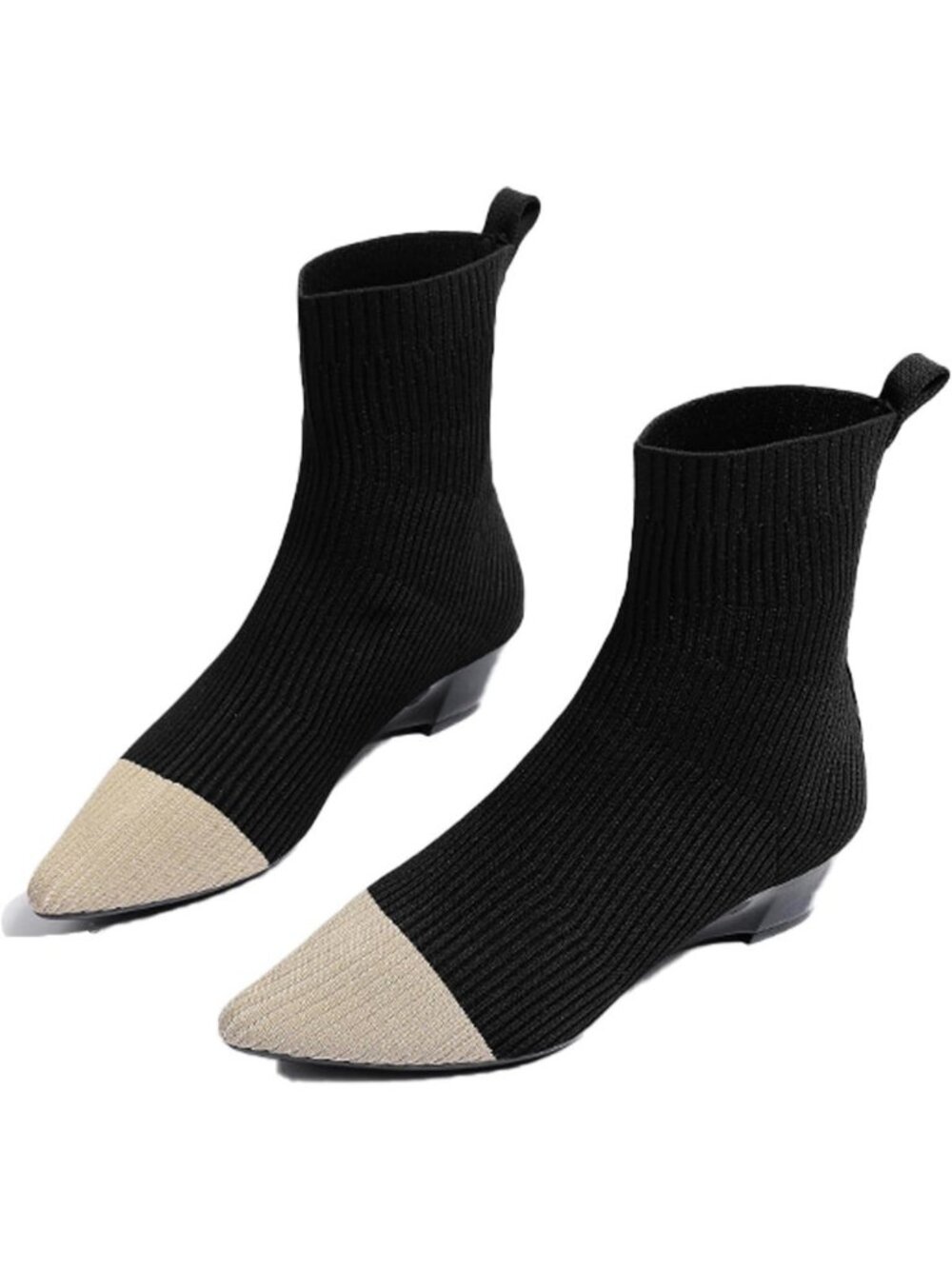 Chunky Low Heel Chelsea Boots for Women - Knitted Slip-On Ankle Booties, Pointed
